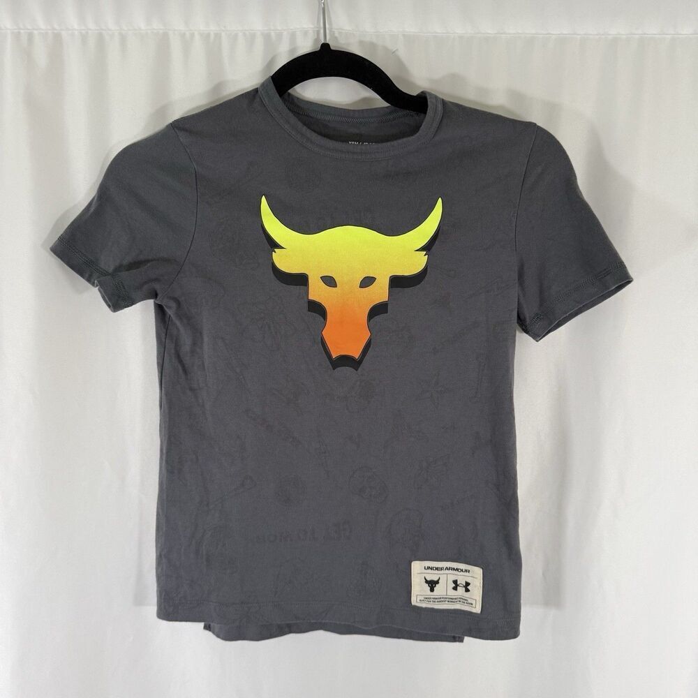 Under Armour Project Rock Shirt Boys Youth Medium Grey Short Sleeve Crew Neck